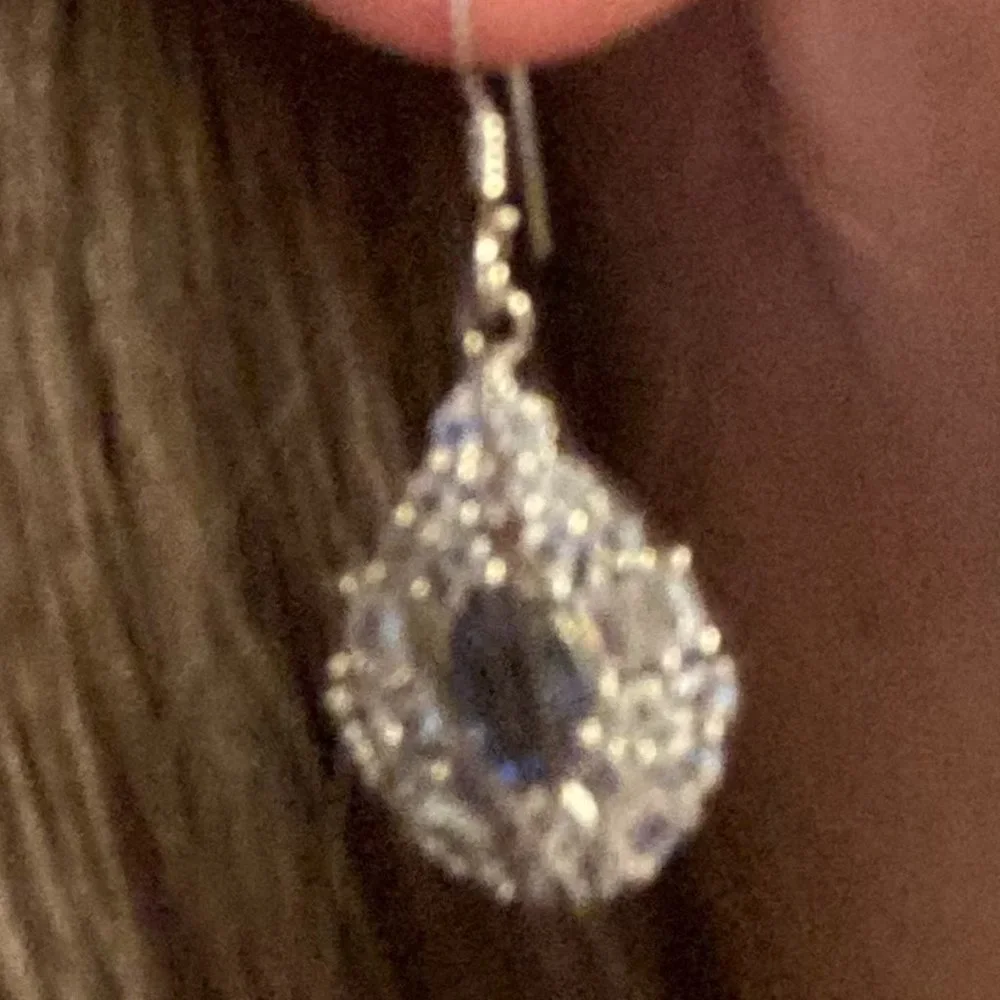 Blue and White Sapphire Earrings - Picture 2 of 2